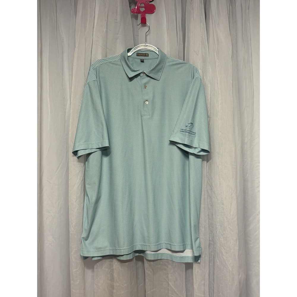 Peter Millar Summer Comfort XL Blue Gingham plaid Golf Polo ocean course Logo